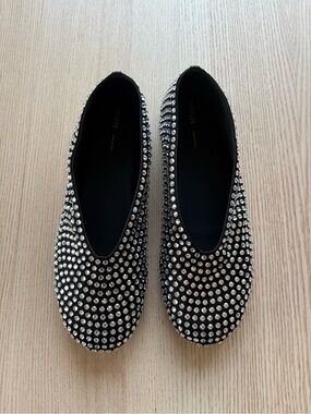 KHAITE Black Crystal-Embellished Ballet Flats